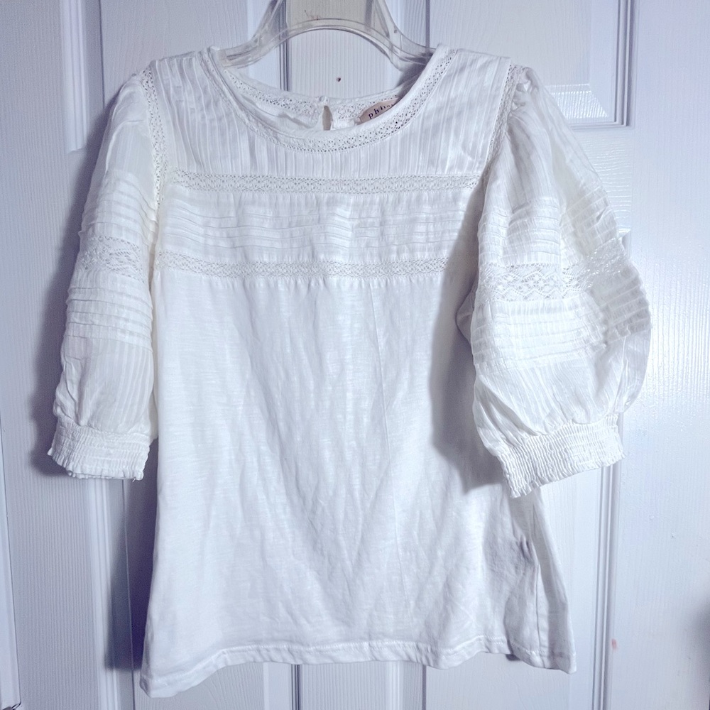 Philosophy White Lace Pintuck Blouse L